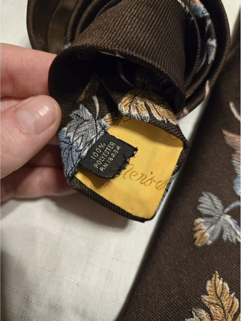 VTG 70s Sears The Mens Store Crane Bird Leaf Embroidered Brown Poly Wide Necktie